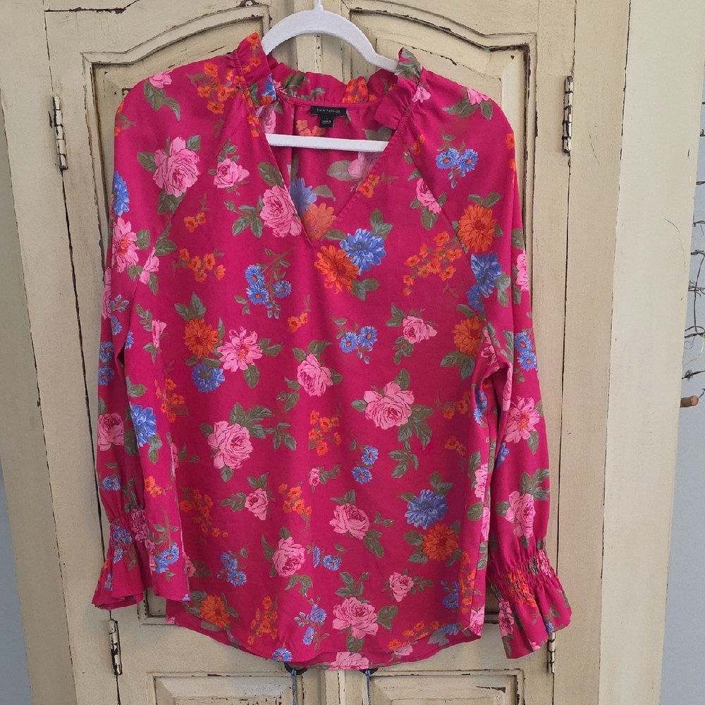 Loft Floral Blouse with Ruffle Neckline